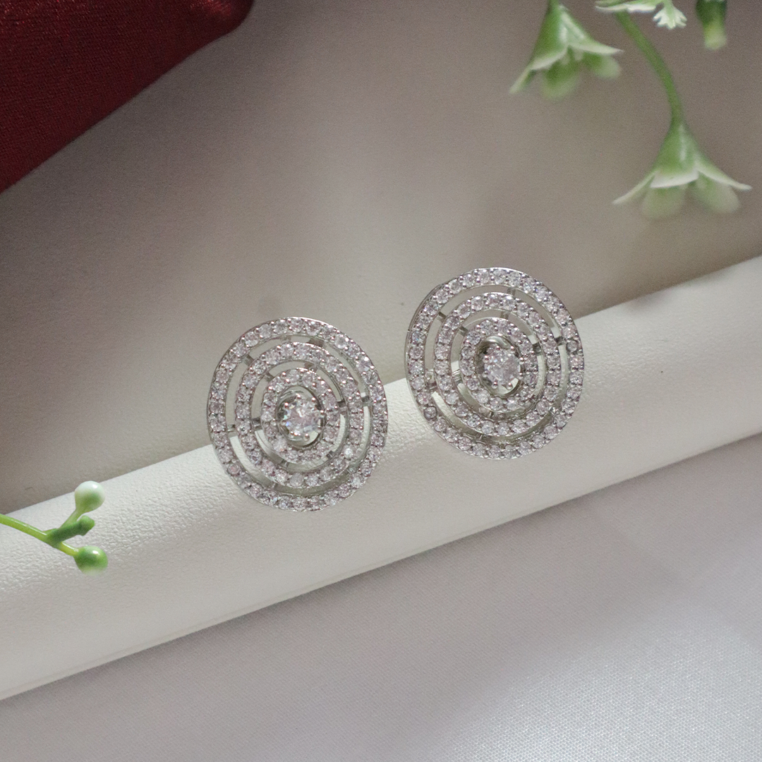 Silver American Diamond Luminara Spiral Pendant Set