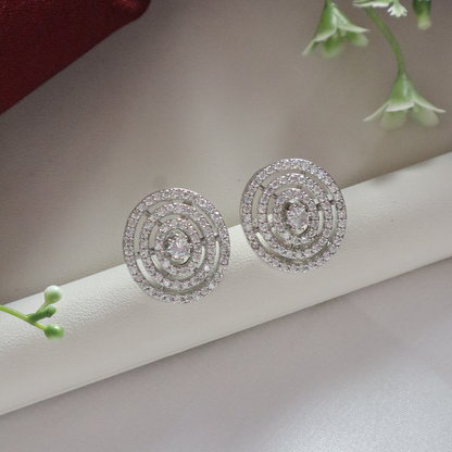 Silver American Diamond Luminara Spiral Pendant Set