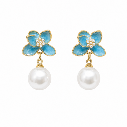 Stylish Vibrant Enamel Petals Pearl Drop Earrings For Girls & Women