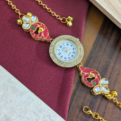 Floral Enamel Crystal Kashmiri Watch for Women & Girls