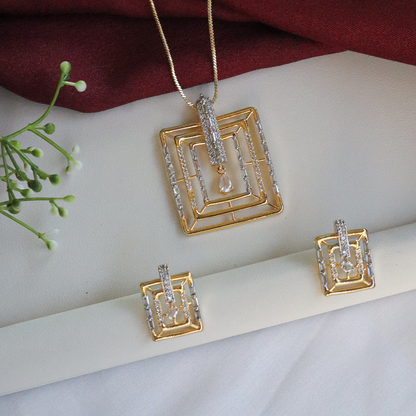Geometric Grace American Diamond Pendant Set