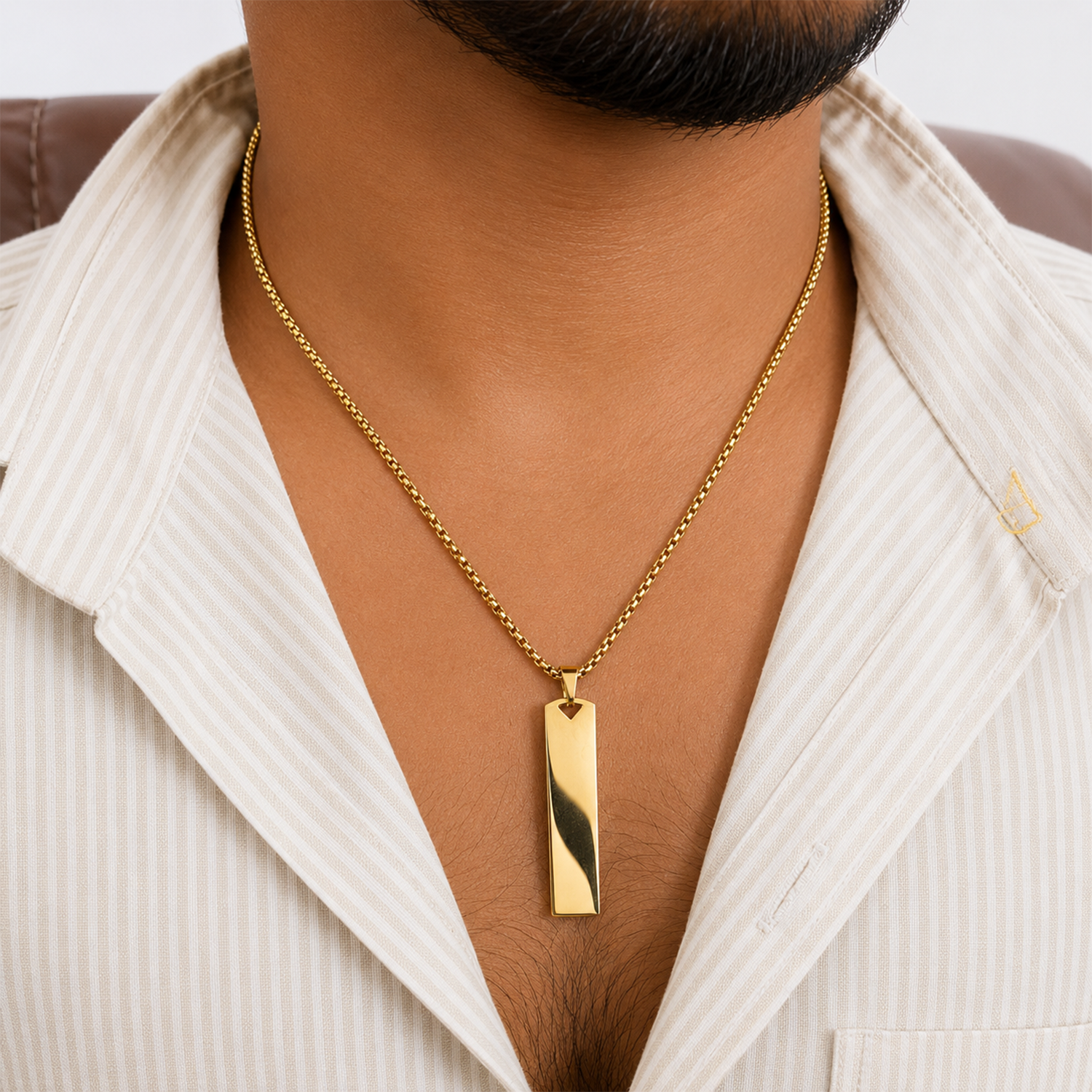 Fossil Drew Gold Tone Vertical ID Pendant For Men & Boys