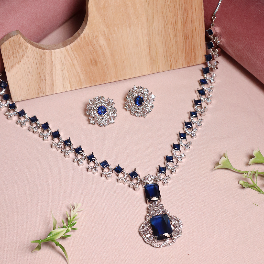 Nita Ambani Inspired American Diamond Necklace With Stud Earrings