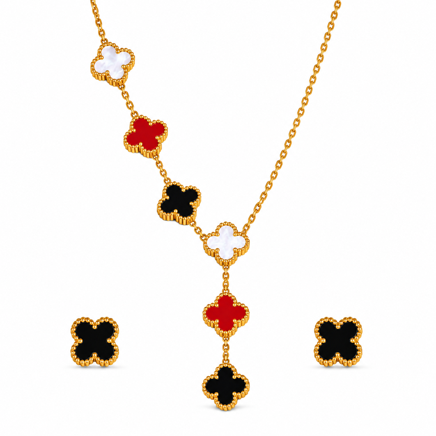 Gold Tone 6 Clover Pendant Set for Girls & Women's