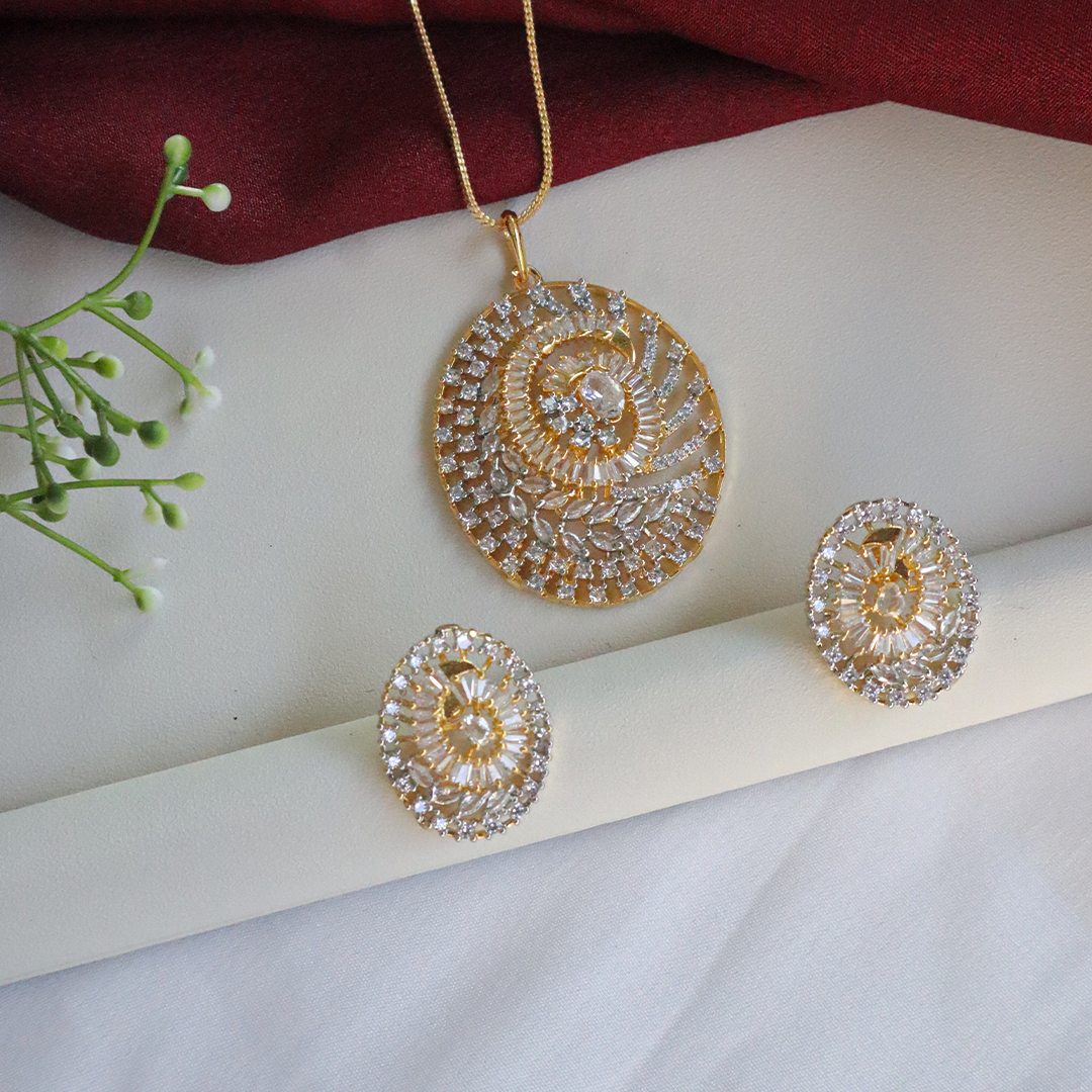 Spiral American Diamond Necklace and Earring Set