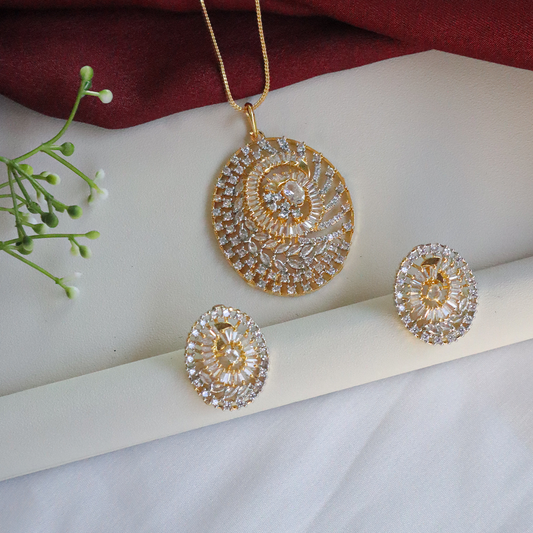 Spiral American Diamond Necklace and Earring Set