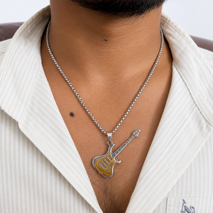 Stylish American Guitar Brass Pendant With Stainless Steel Chain For Men & Boys