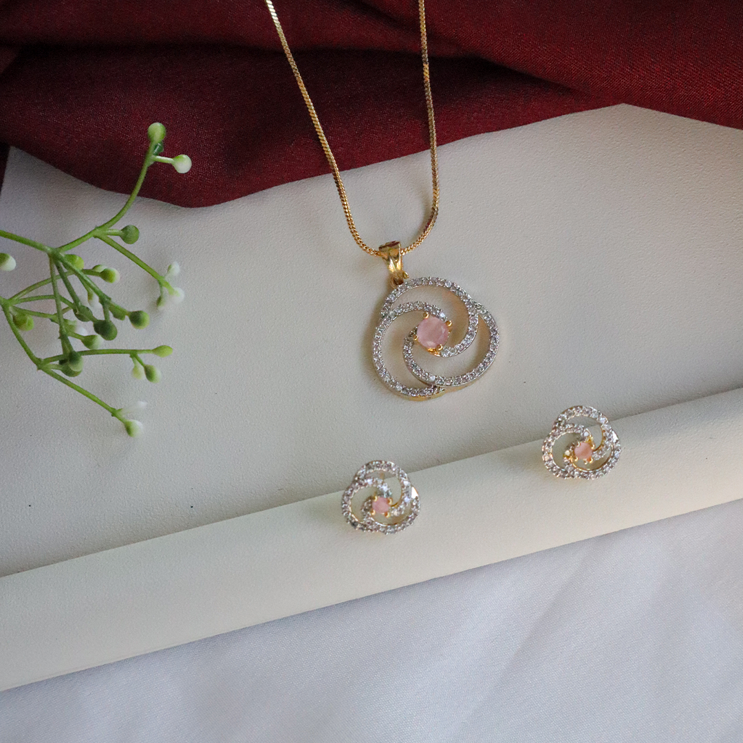 Spiral Bloom Pendant Set with American Diamonds