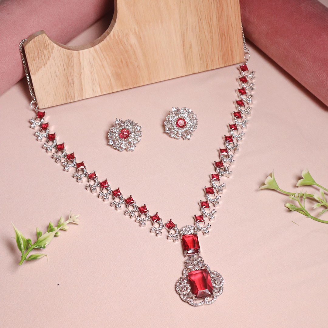 Nita Ambani Inspired American Diamond Necklace With Stud Earrings