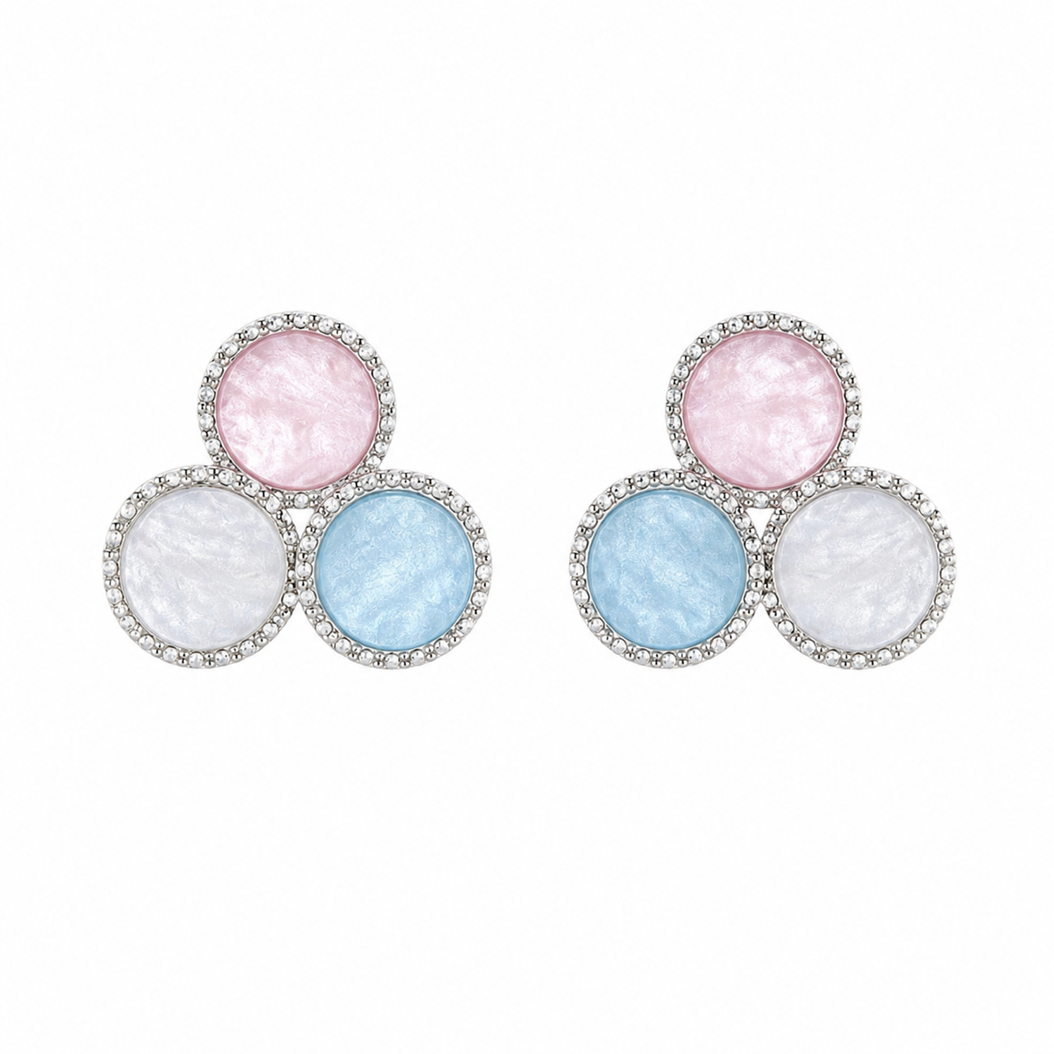 Tricolor Triple Circle Stud Earrings For Girls & Women