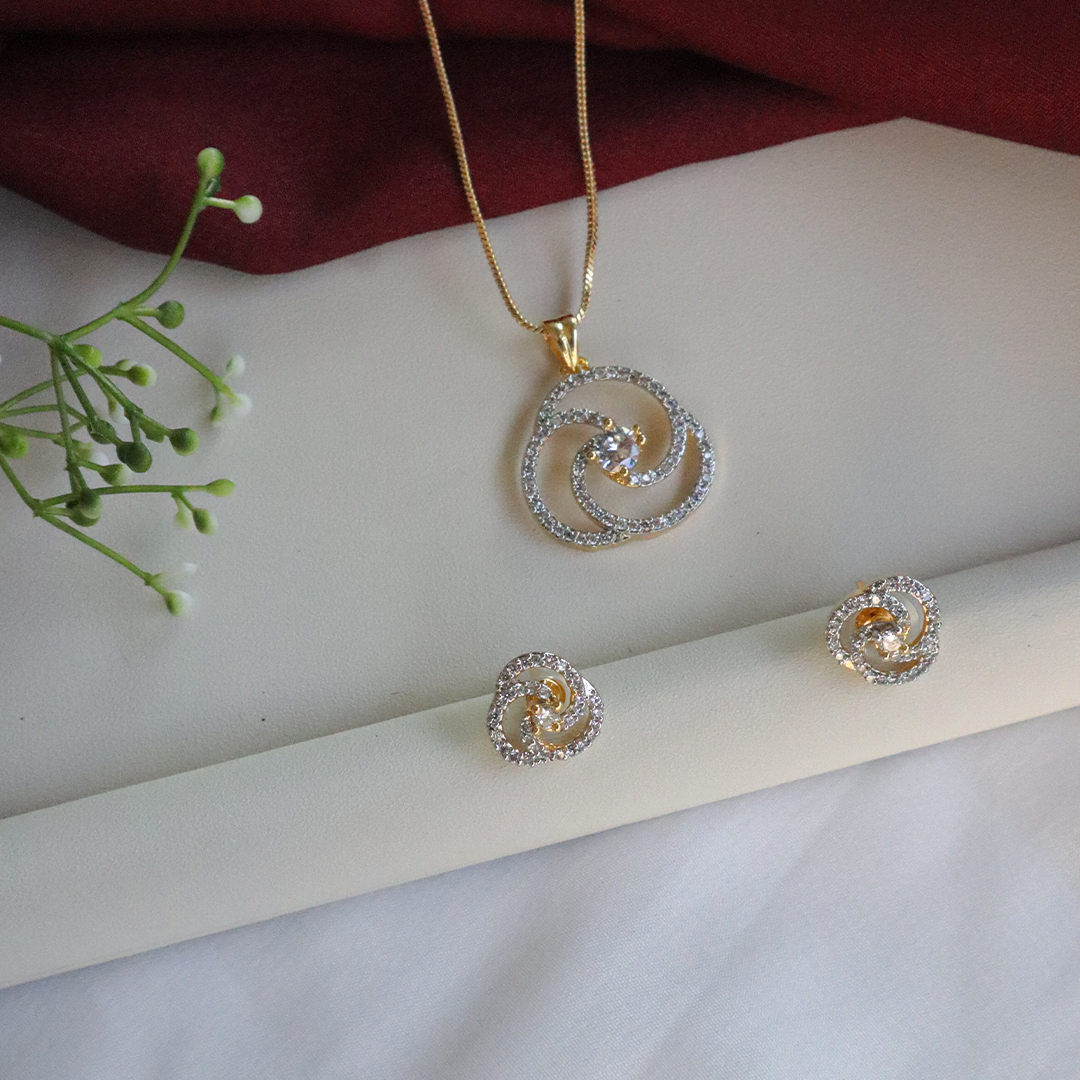 Spiral Bloom Pendant Set with American Diamonds