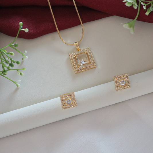 Elegant Square American Diamond Pendant Set