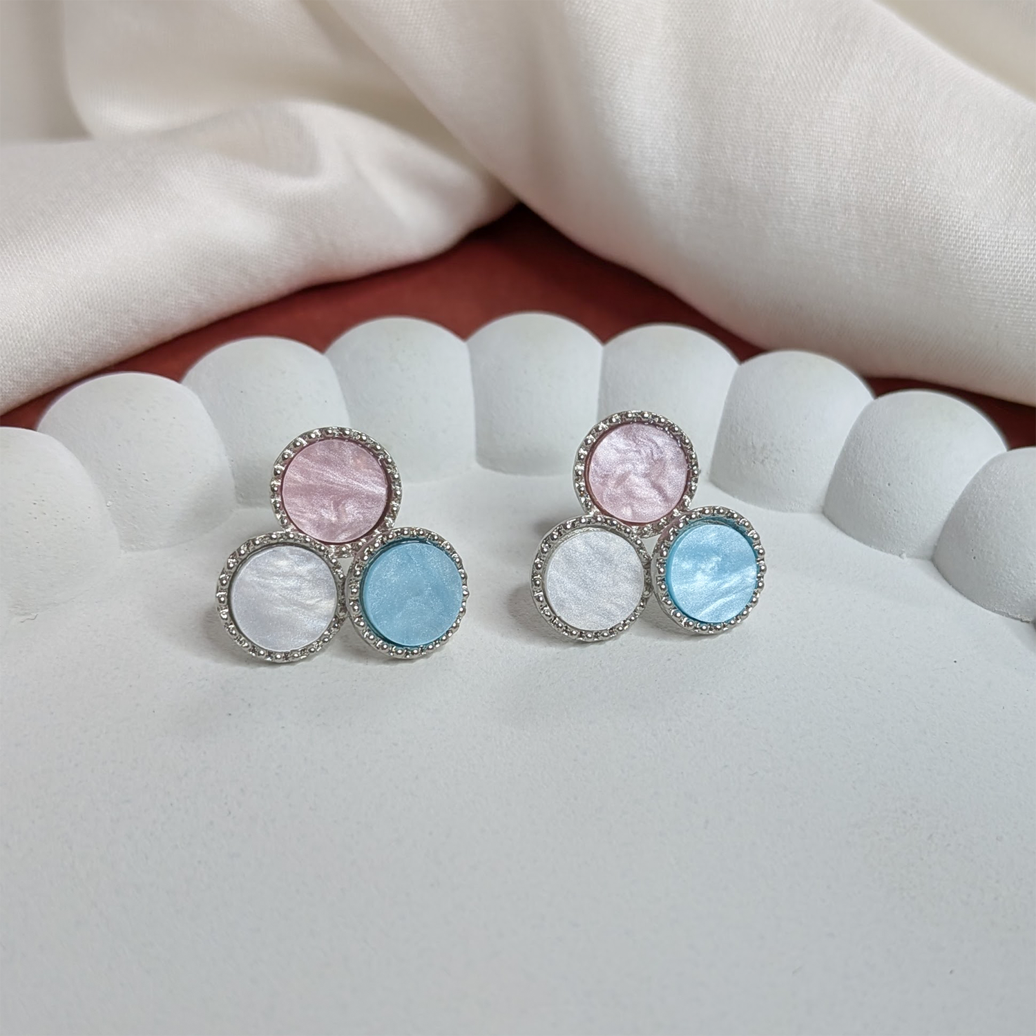 Tricolor Triple Circle Stud Earrings For Girls & Women
