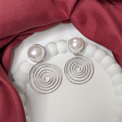 Spiral Big Pearl Stud Earrings for Women & Girls