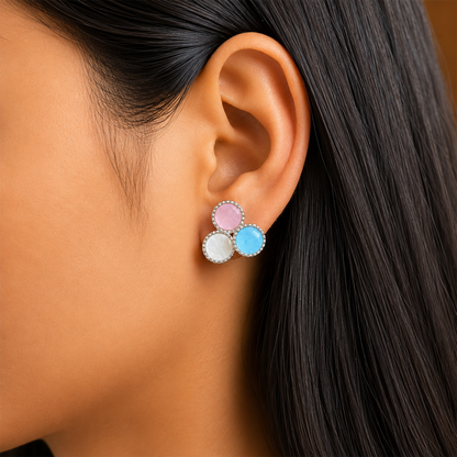 Tricolor Triple Circle Stud Earrings For Girls & Women