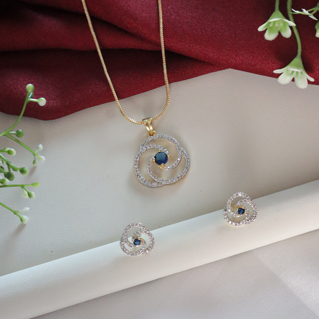 Spiral Bloom Pendant Set with American Diamonds