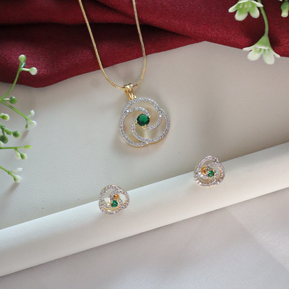 Spiral Bloom Pendant Set with American Diamonds