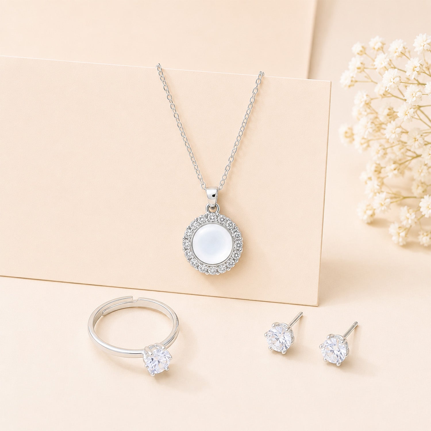 Elegant Round 3-Piece Jewelry Set with Red Gift Box