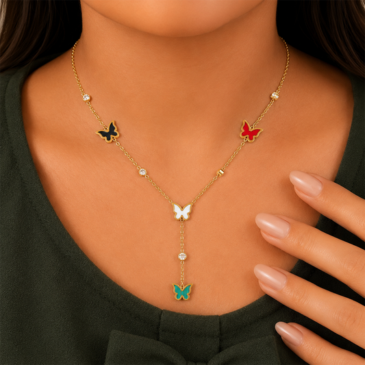 Multicolor Lariat Y-Drop Butterfly Necklace Pendant for Girls & Women's