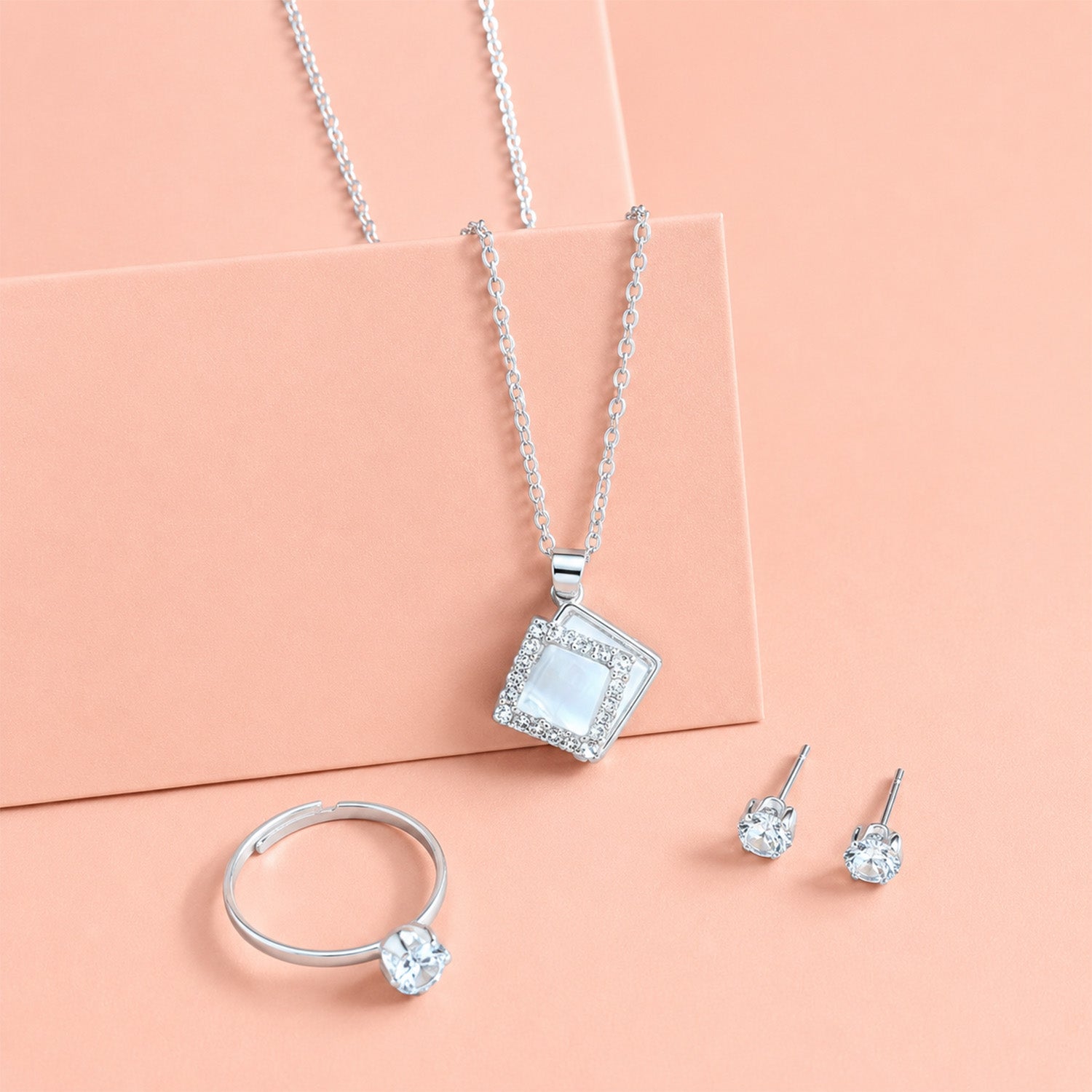Elegant Square Pendant Jewellery Set for Women & Girls