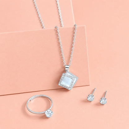 Elegant Square Pendant Jewellery Set for Women & Girls