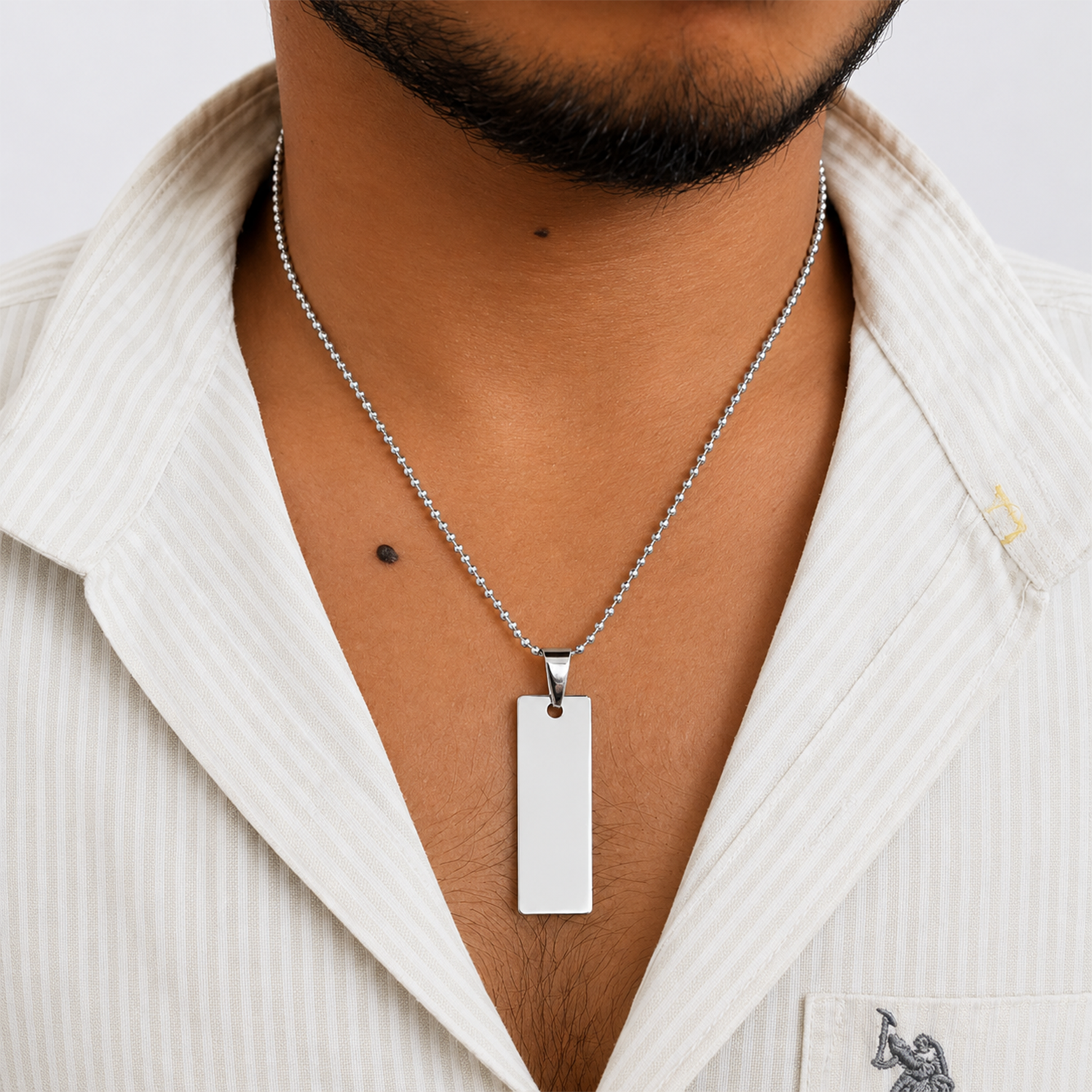 Stylish Blank Rectangular Bar Alloy Pendant With Chain For Men & Boys