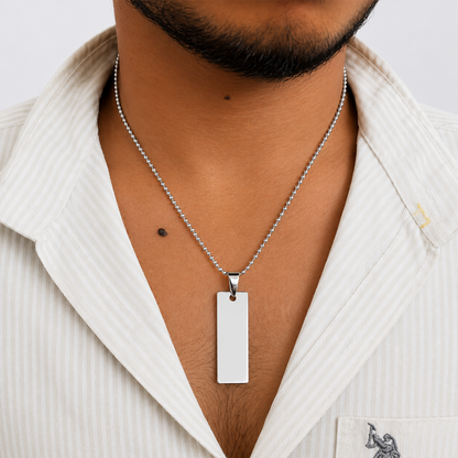 Stylish Blank Rectangular Bar Alloy Pendant With Chain For Men & Boys