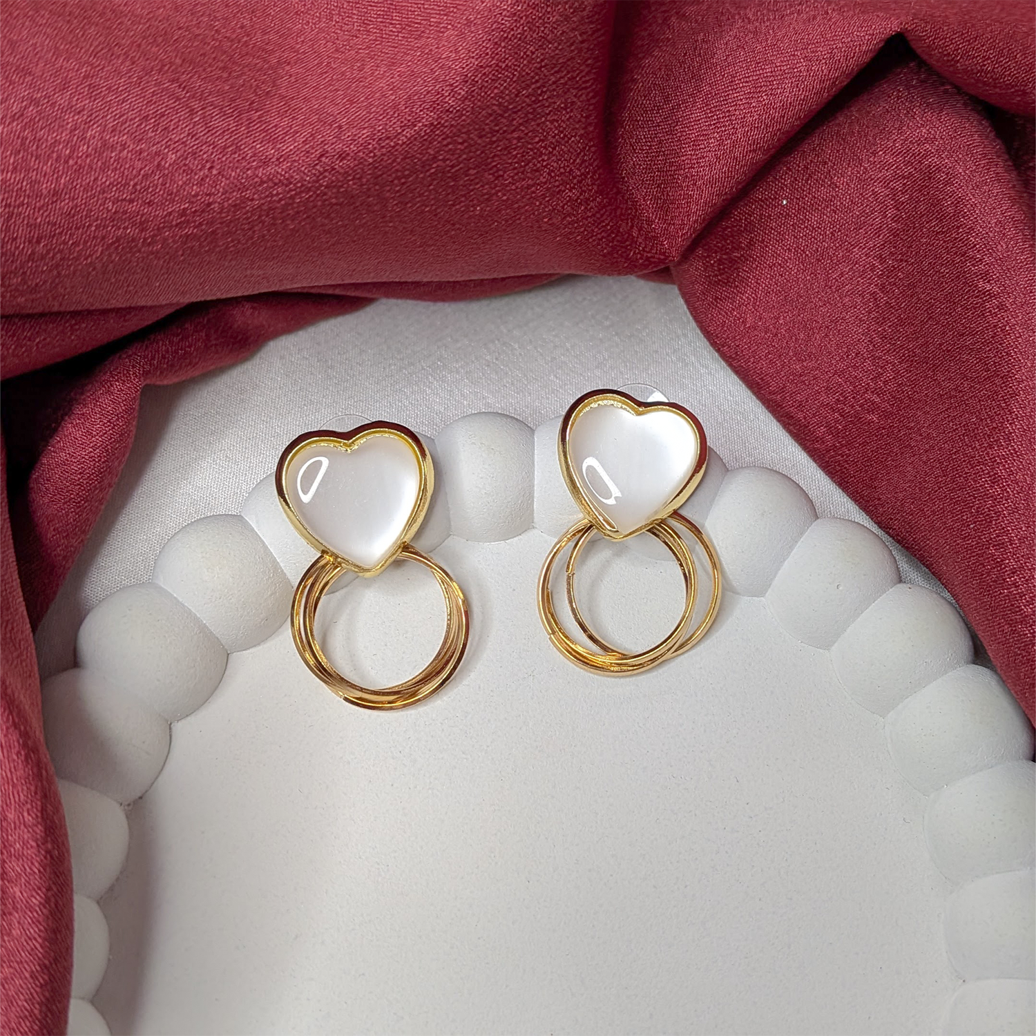 White Heart Hoop Statement Earrings for Girls & Women