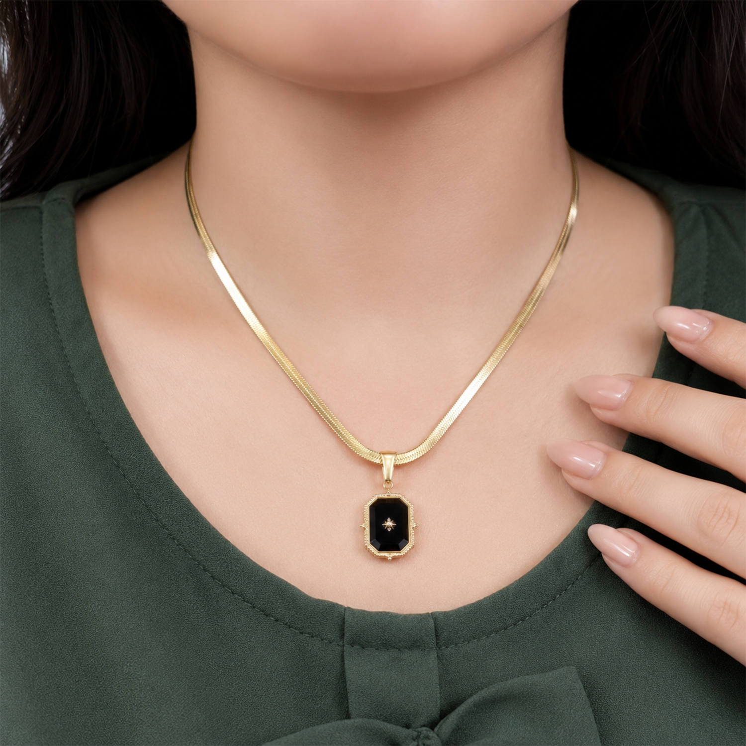 Geometric Frame Black Onyx Pendant for Girls & Women's