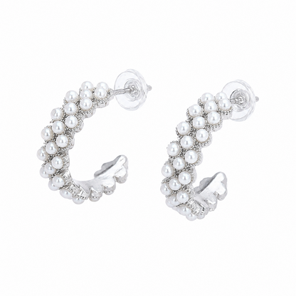 C Shaped Embellished Design Pearls Stones Earrings For Girls & Women