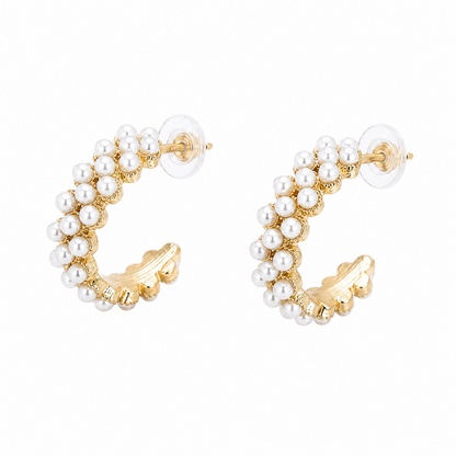 C Shaped Embellished Design Pearls Stones Earrings For Girls & Women
