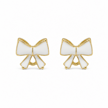 Minimalist Kity White Enamel Bow Earrings For Girls & Women