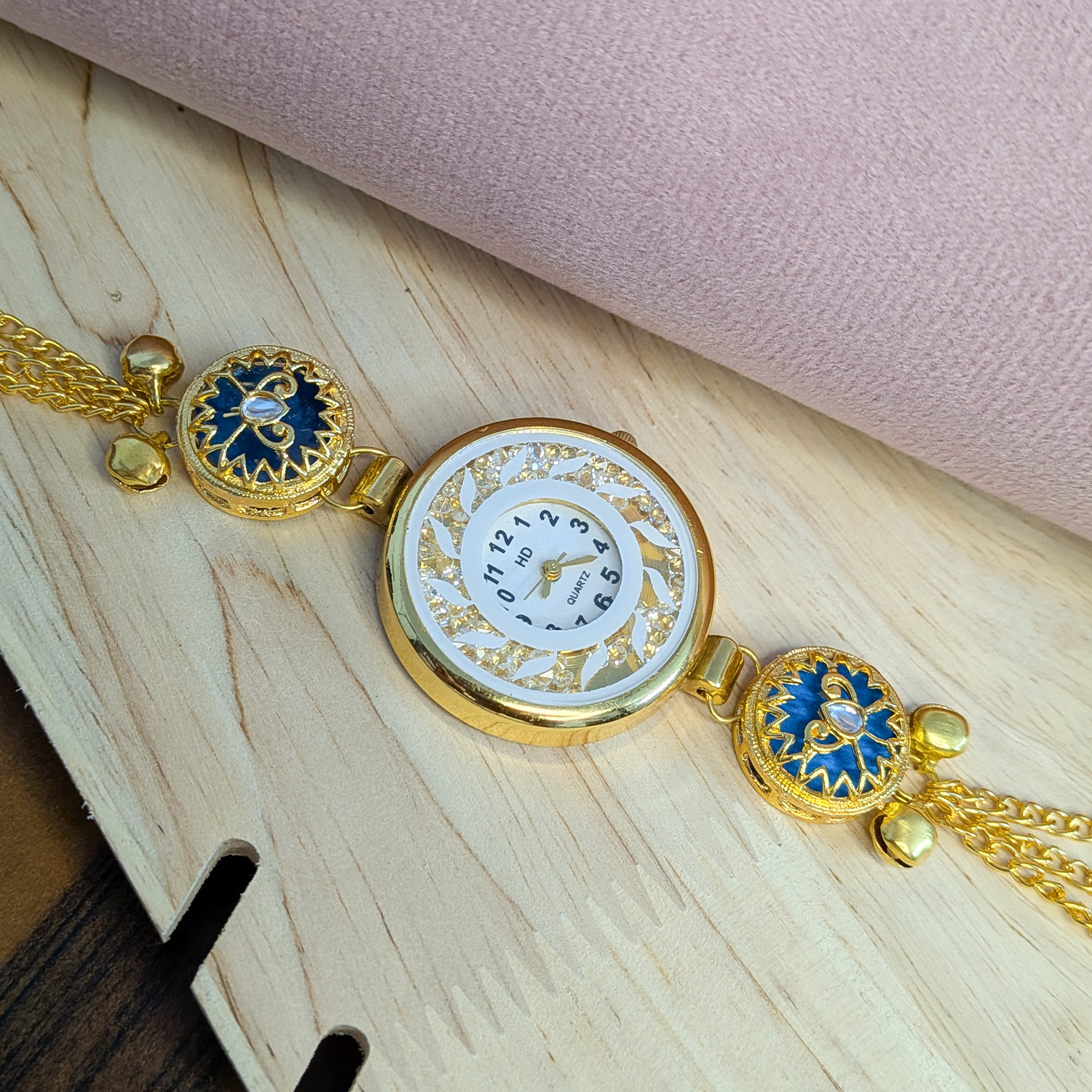 Floral Stone Round Dial Kashmiri Watch for Women & Girls