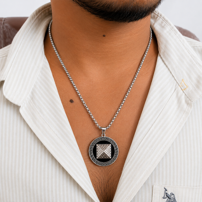 3D Pyramid Design Brass Pendant With Stainless Steel Chain For Men & Boys