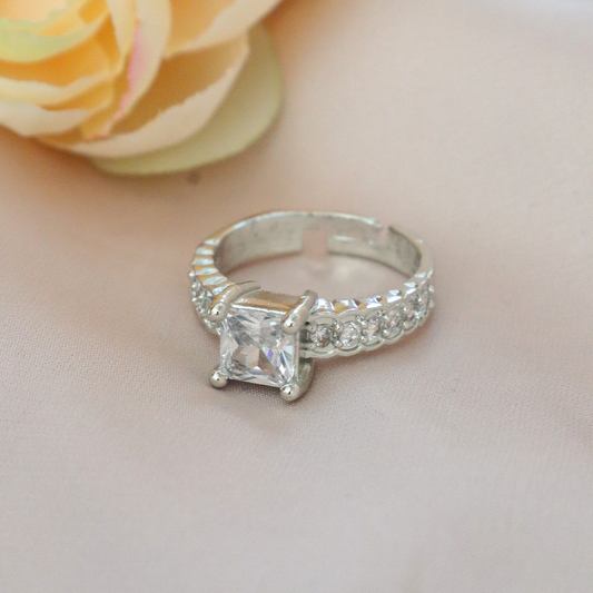 Elegant Silver Square-Cut American Diamond Ring