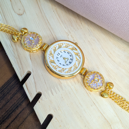 Floral Stone Round Dial Kashmiri Watch for Women & Girls