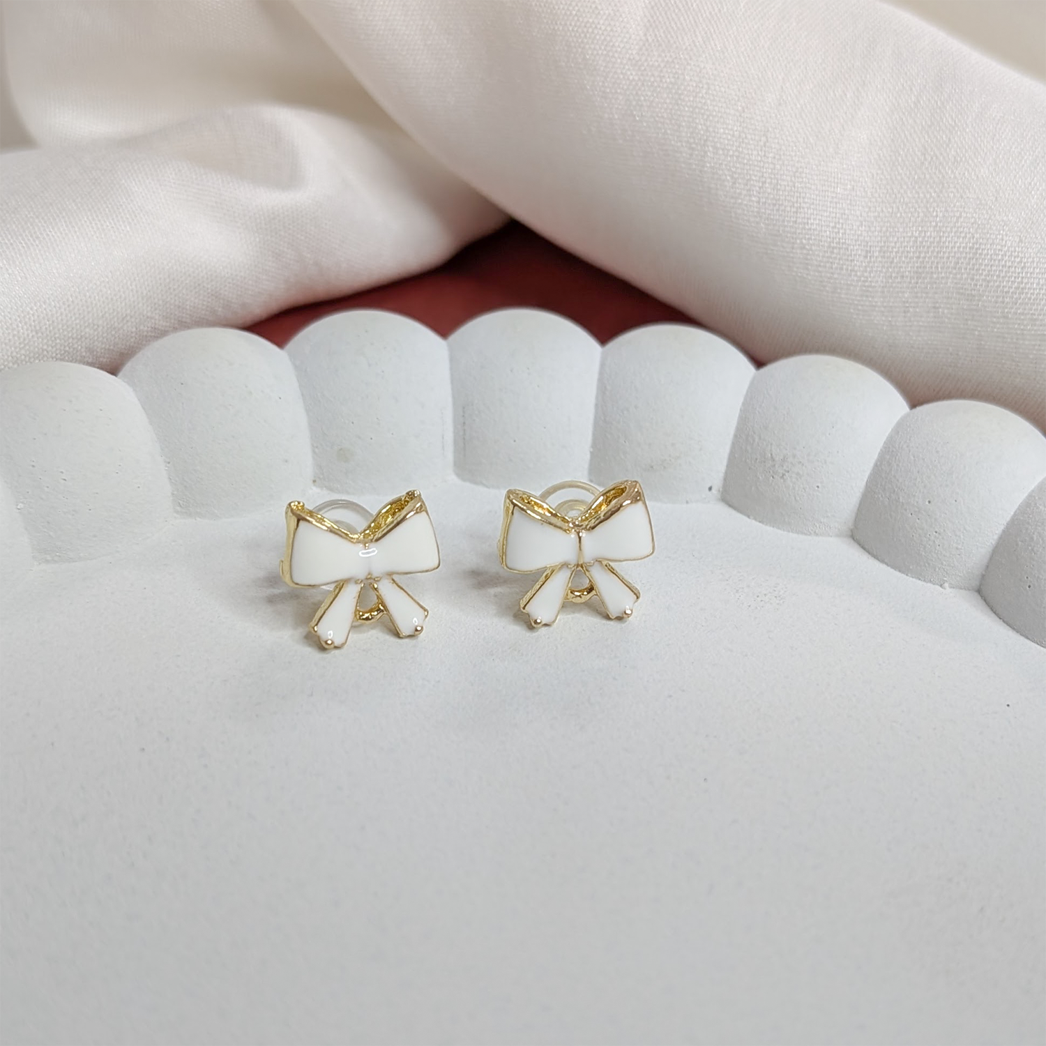 Minimalist Kity White Enamel Bow Earrings For Girls & Women