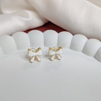 Minimalist Kity White Enamel Bow Earrings For Girls & Women