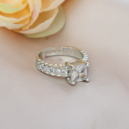 Elegant Silver Square-Cut American Diamond Ring
