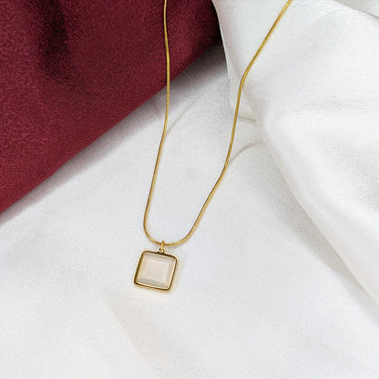 18K Gold Plated Square Rose Crystal Pendant Necklace (Anti Tarnish)