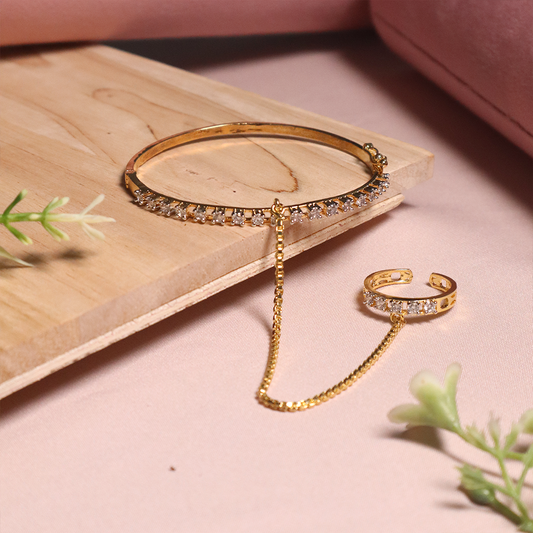 18K Gold Plated Single Tone American Diamond Ring Bracelet (Anti-Tarnish)