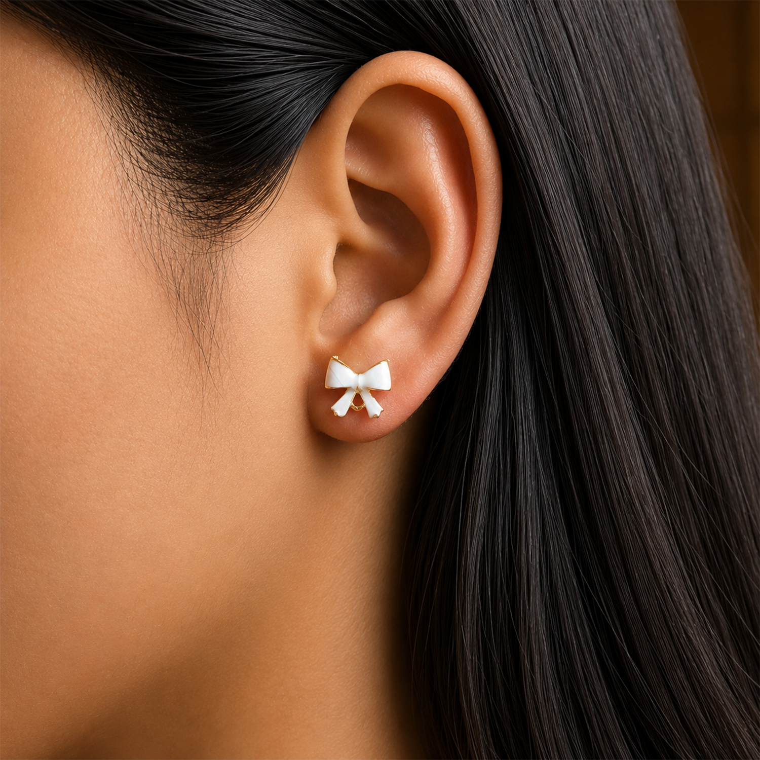 Minimalist Kity White Enamel Bow Earrings For Girls & Women
