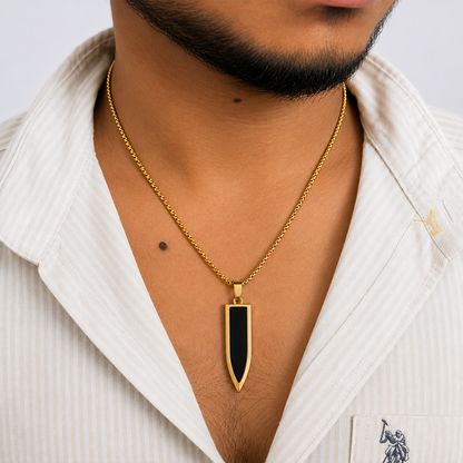 Stylish Midnight Prism Pendant With Golden Chain For Men & Boys