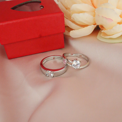 Elegant Couple Silver Ring Set with American Diamonds