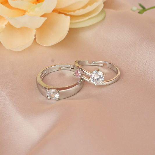 Elegant Couple Silver Ring Set with American Diamonds