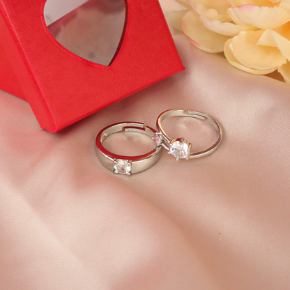 Elegant Couple Silver Ring Set with American Diamonds