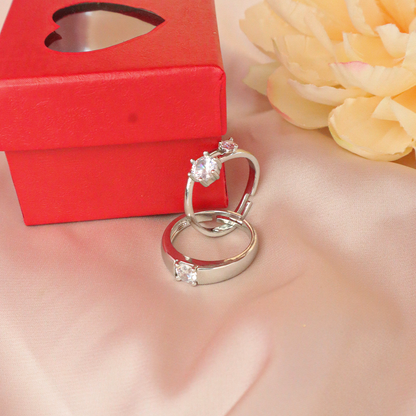 Elegant Couple Silver Ring Set with American Diamonds