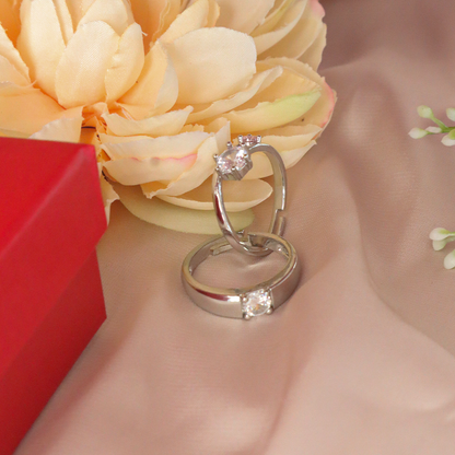 Elegant Couple Silver Ring Set with American Diamonds