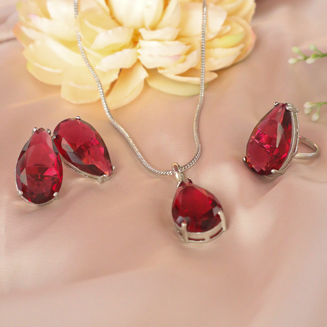 Ruby Glow American Diamond Pendant Set
