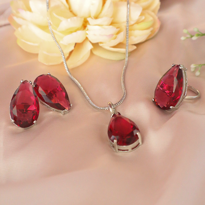Ruby Glow American Diamond Pendant Set